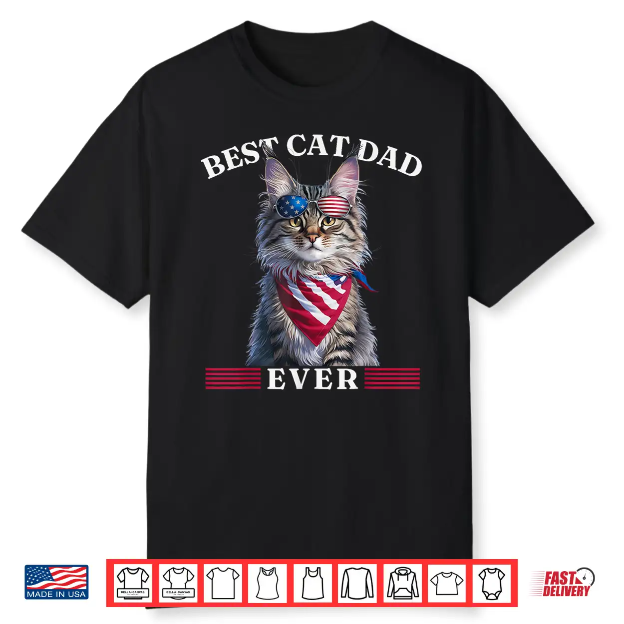 Maine Coon Cat  Best Cat Dad Ever  With American Flag Father Shirt