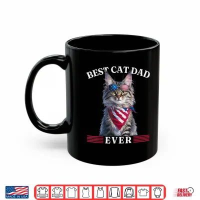 Mug Maine Coon Cat Best Cat Dad Ever with American Flag Father Shirt