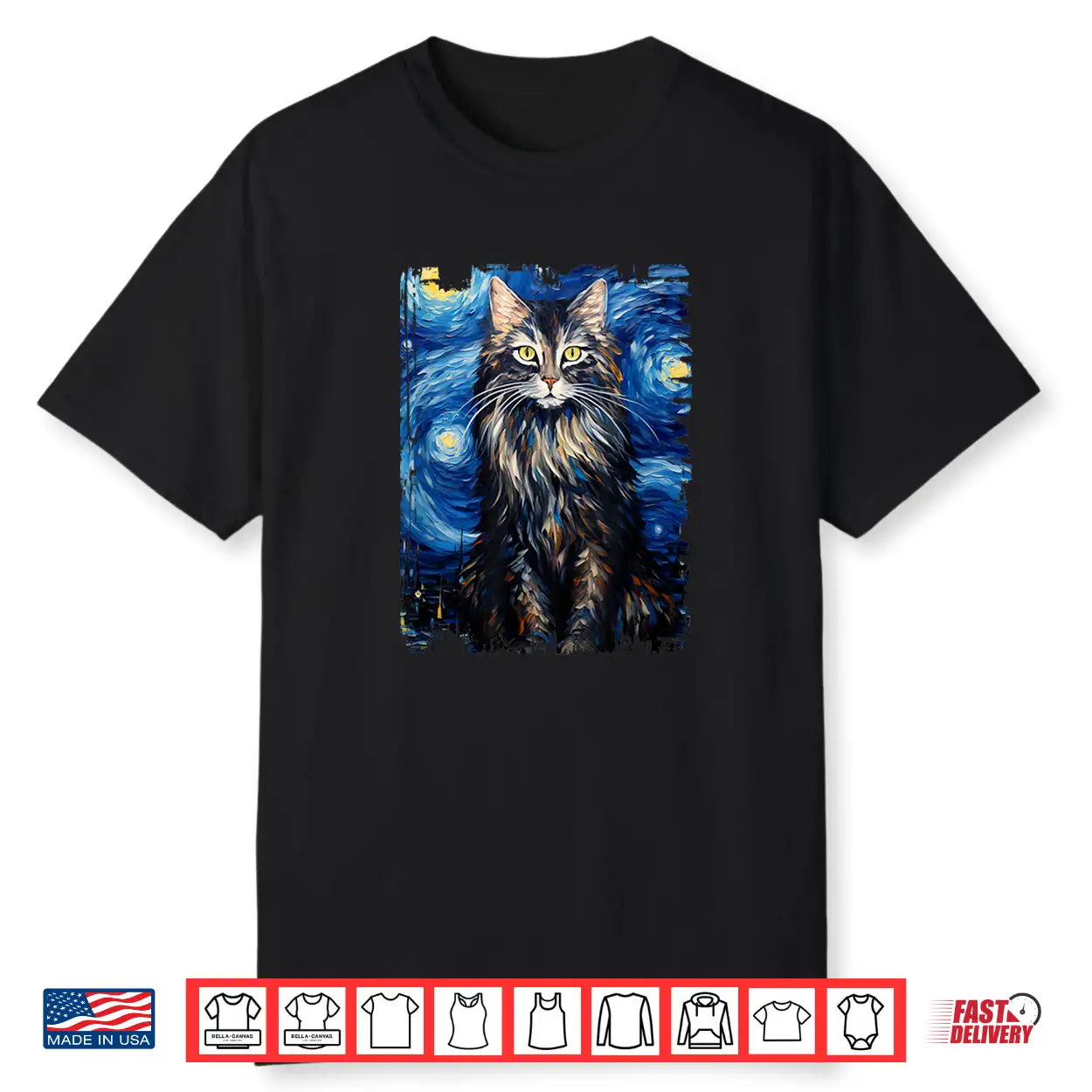Maine Coon Cat Starry Night Painting Mom Dad Shirt