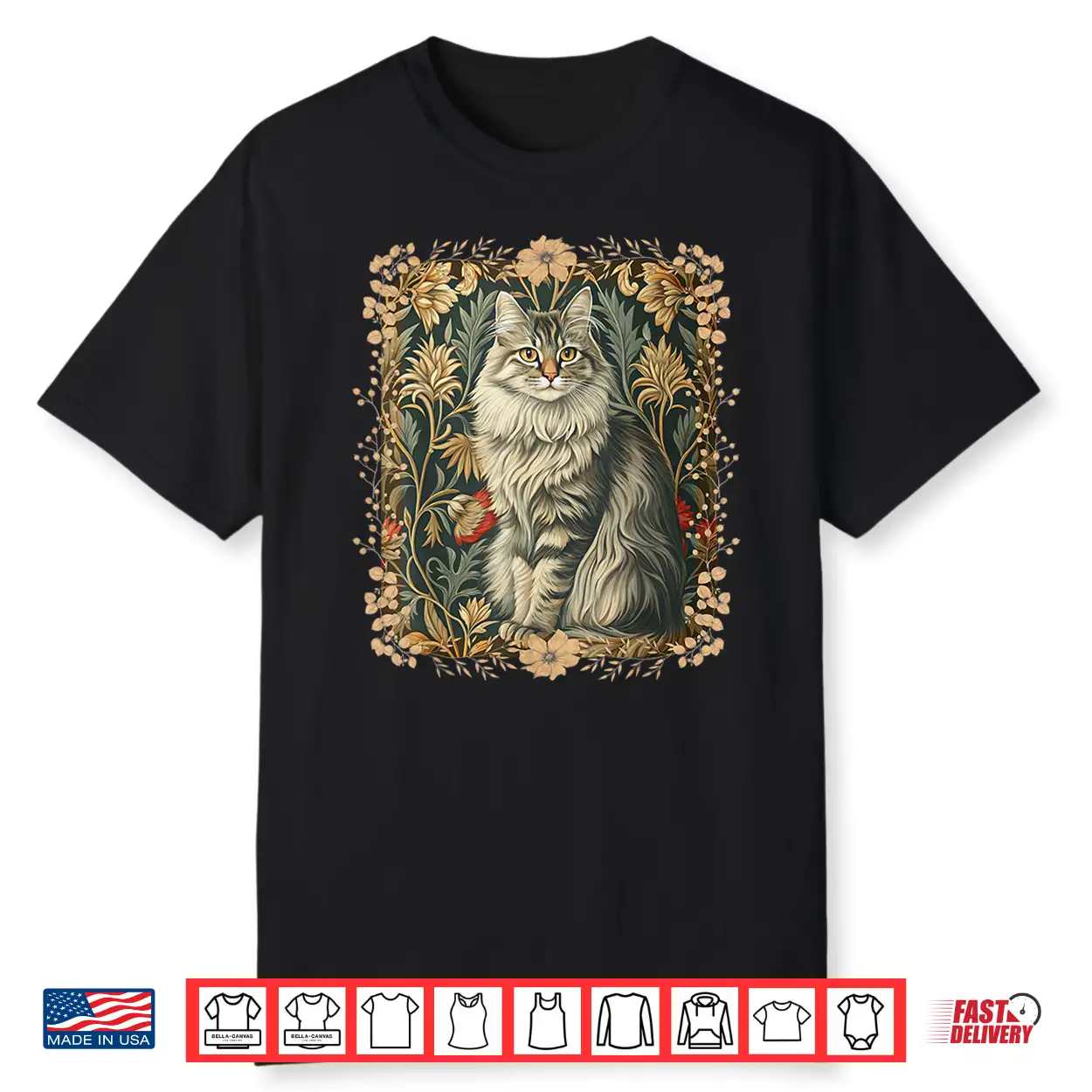 Maine Coon Cat Vintage William Morris Style Shirt