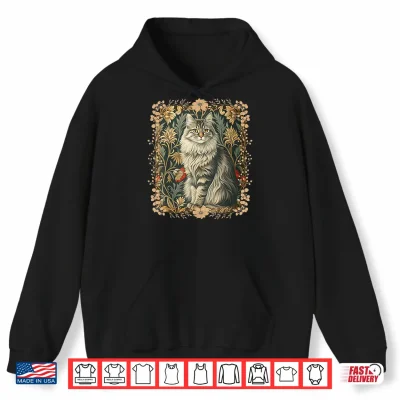 Hoodie Maine Coon Cat Vintage William Morris Style Shirt