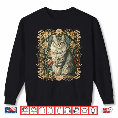 Sweatshirt Maine Coon Cat Vintage William Morris Style Shirt