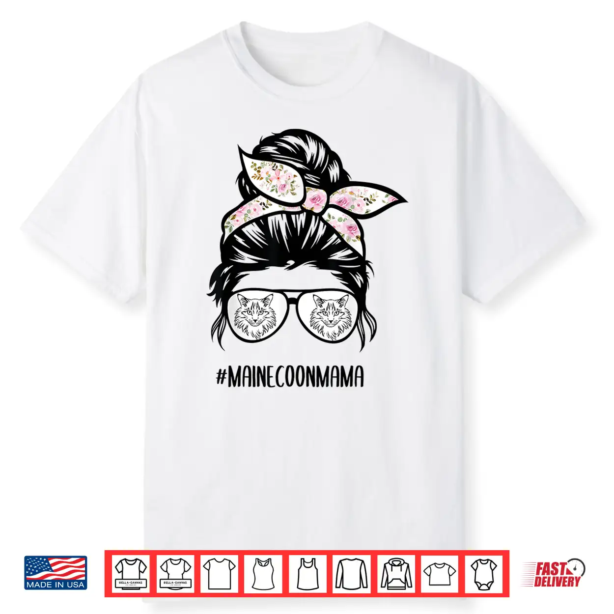 Maine Coon Cat Mom Messy Bun Hair Glasses Shirt