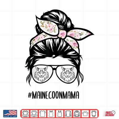 Design Maine Coon Cat mom messy bun hair glasses Shirt