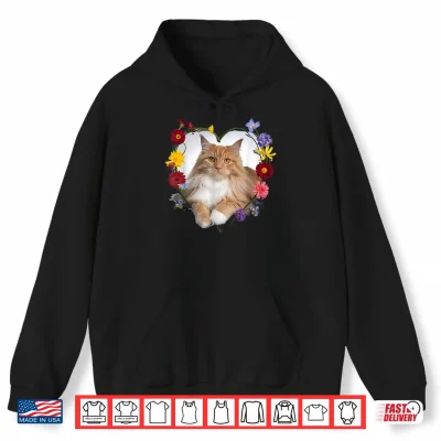 Hoodie Orange Maine Coon Cat Pet Lover Heart Valentine Shirt