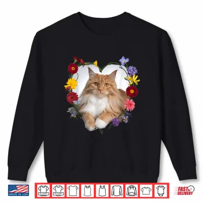 Sweatshirt Orange Maine Coon Cat Pet Lover Heart Valentine Shirt