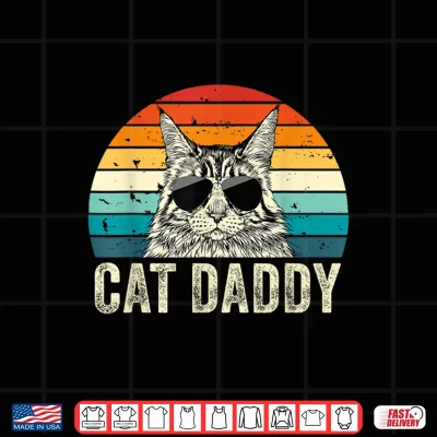 Design Retro Cat Daddy Vintage Distressed Maine Coon Cat Dad Shirt