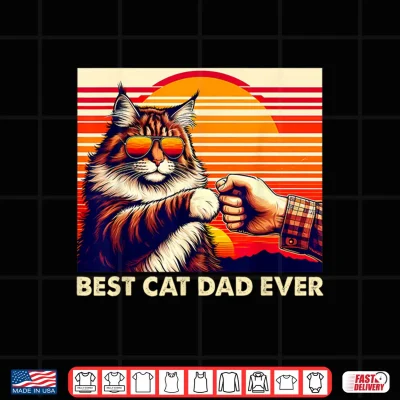 Design Vintage Best Cat Dad Ever Maine Coon Cat Lover Fathers Day Shirt