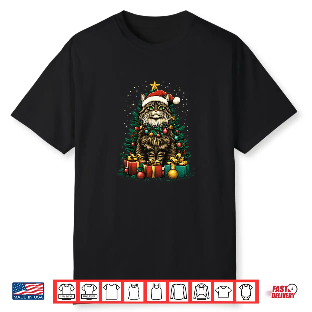 Christmas Cat With Christmas Hat  Maine Coon Cat Shirt