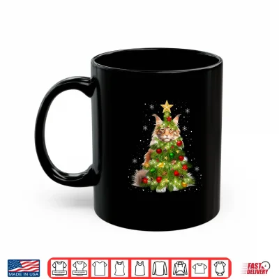 Mug Cat Maine Coon Christmas Tree Holiday Cat Lovers Xmas Shirt