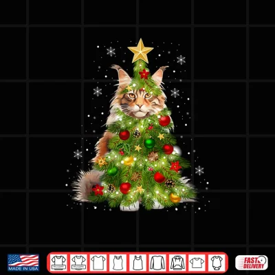 Design Cat Maine Coon Christmas Tree Holiday Cat Lovers Xmas Shirt