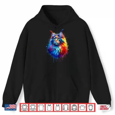 Hoodie Colorful Splash Art Maine Coon Cat Maine Coons Shirt