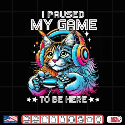 Design I Paused My Game To Be Here Maine Coon Cat Colorful Shirt