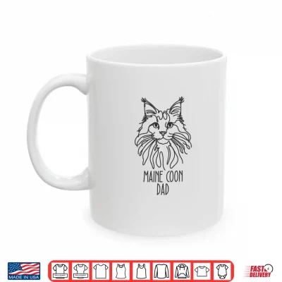 Mug Line Art Best Cat Dad Men Maine Coon Cat Shirt