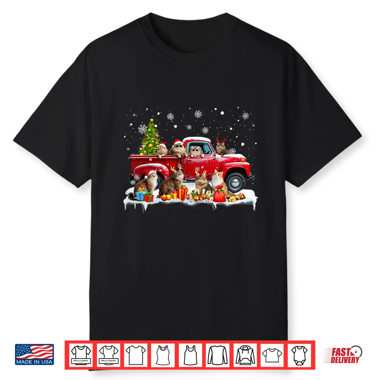 Maine Coon Cat Red Truck Christmas Tree Santa Ugly Xmas Shirt