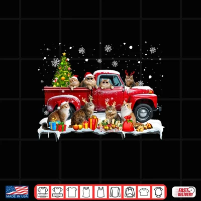 Design Maine Coon Cat Red Truck Christmas Tree Santa Ugly Xmas Shirt