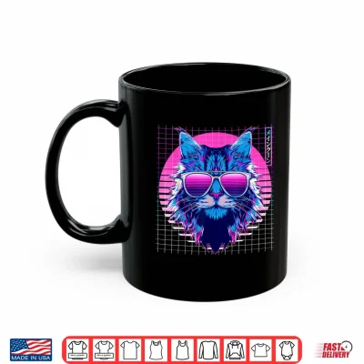 Mug Maine Coon Sunglasses Cat Vaporwave Aesthetic Retro Shirt
