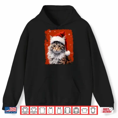 Hoodie Pop Art Maine Coon Christmas Cat Red Shirt