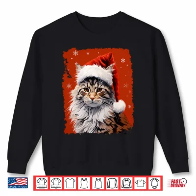 Sweatshirt Pop Art Maine Coon Christmas Cat Red Shirt