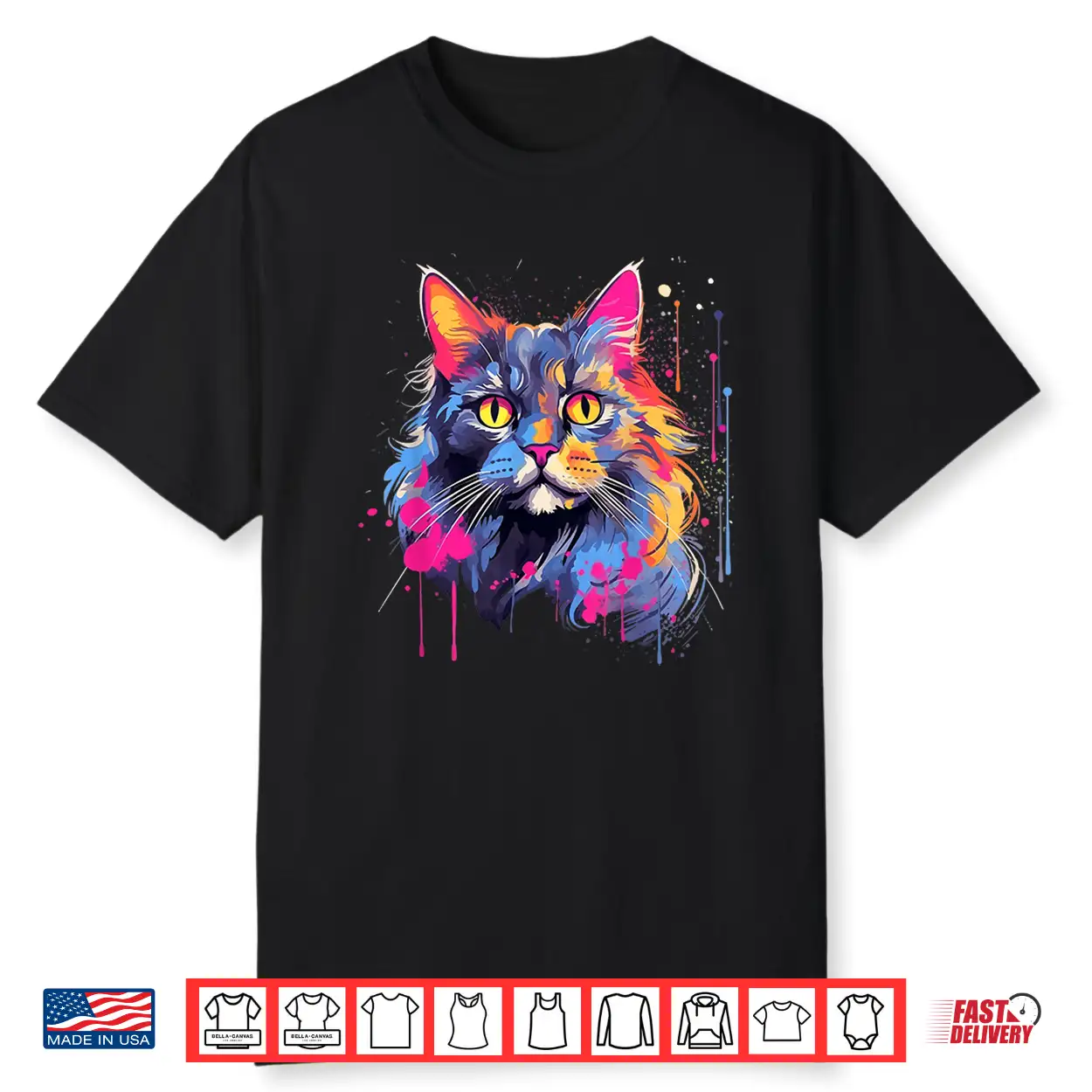 Splash Art Maine Coon Cat Face Colorful Shirt