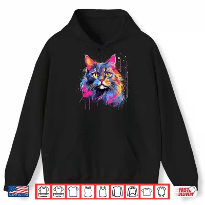 Hoodie Splash Art Maine Coon Cat Face Colorful Shirt