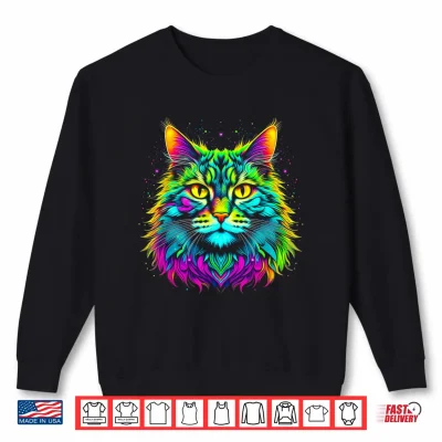 Sweatshirt Colorful Bright Maine Coon Cat Vibrant Psychedelic Cat Art Men Women Kids Shirt