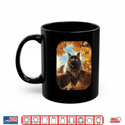 Mug Cute Maine Coon Cat Selfie Fall Leaves Forest Autumn Animal Shirt