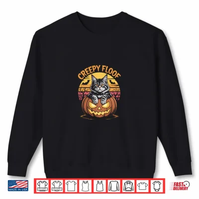 Sweatshirt Realistic Maine Coon Cat in Halloween Pumpkin Shirt