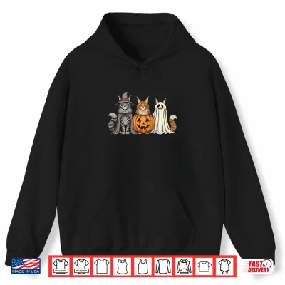 Hoodie Spooky Ghost Maine Coon Cat Lover Pumpkin Halloween Shirt