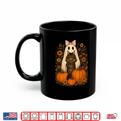 Mug Vintage Halloween Ghost Holding Maine Coon Cat Shirt