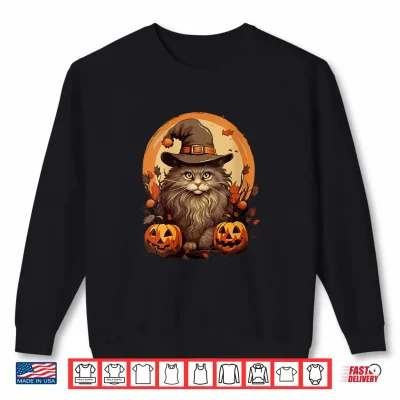 Sweatshirt Womens Maine Coon Long Hair Cat Halloween Costume Magic Wizard Shirt