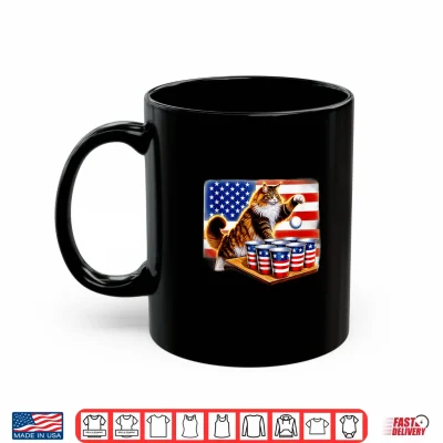 Mug Funny USA Flag 4th of July Maine Coon Cat Beer Pong Champion Shirt