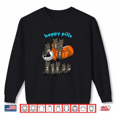 Sweatshirt Happy Pills Maine Coon Funny Kitten Feline Cat Lover Gift Shirt