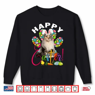 Sweatshirt Maine Coon Cat Bunny Ears Easter Eggs Cat Paw Easter Day Shirt