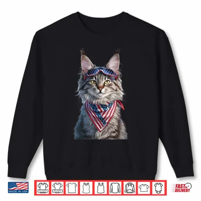 Sweatshirt Maine Coon Cat American Flag Bandana 4th Of July Sunglasses Shirt