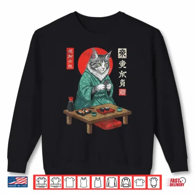 Maine Coon Sushi Cat In Kimono And Smartphone Japanese Art Shirt 2 Sweatshirt Maine Coon Sushi Cat in Kimono and Smartphone Japanese Art Shirt