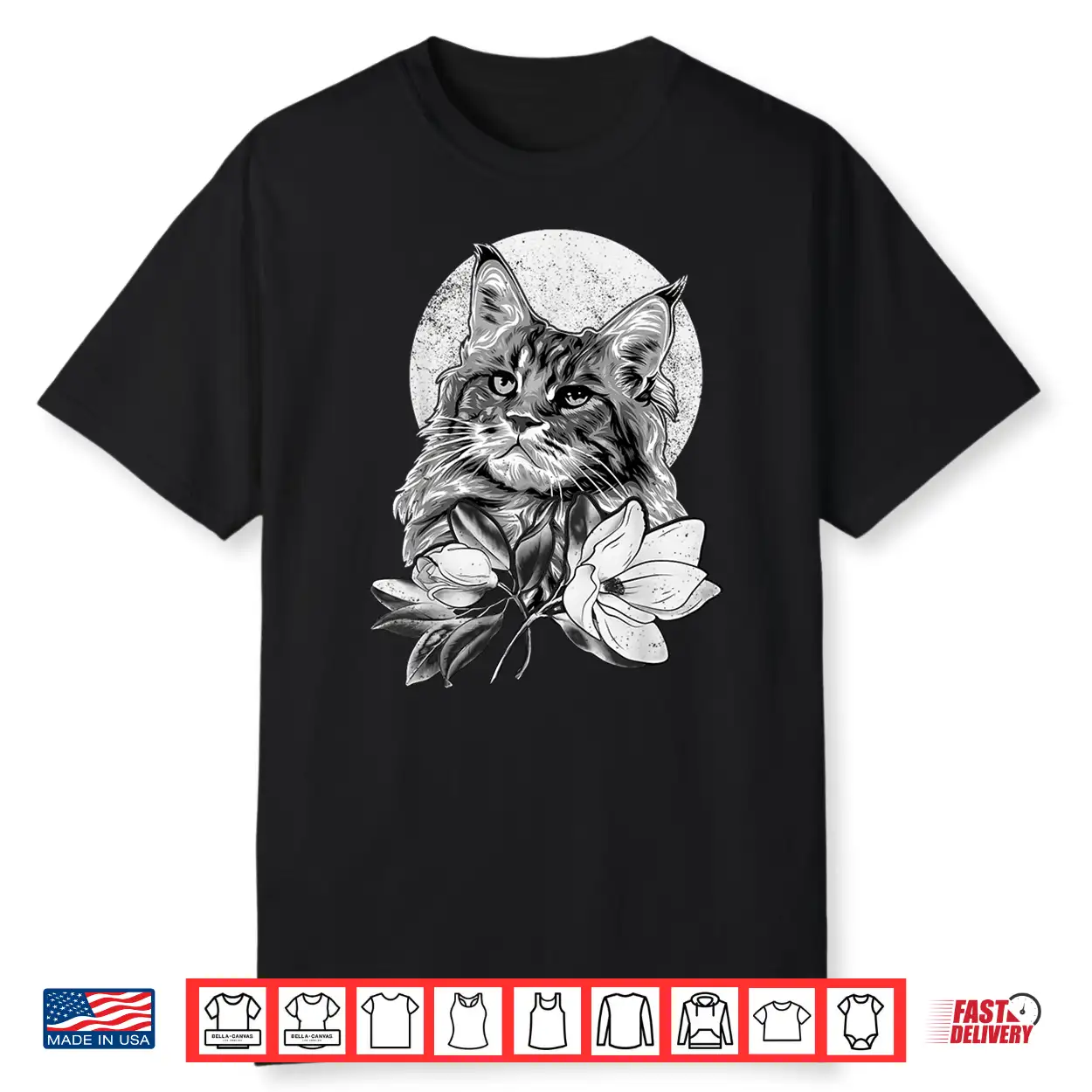 Maine Coon Cat With Magnolia Flowers Shirt