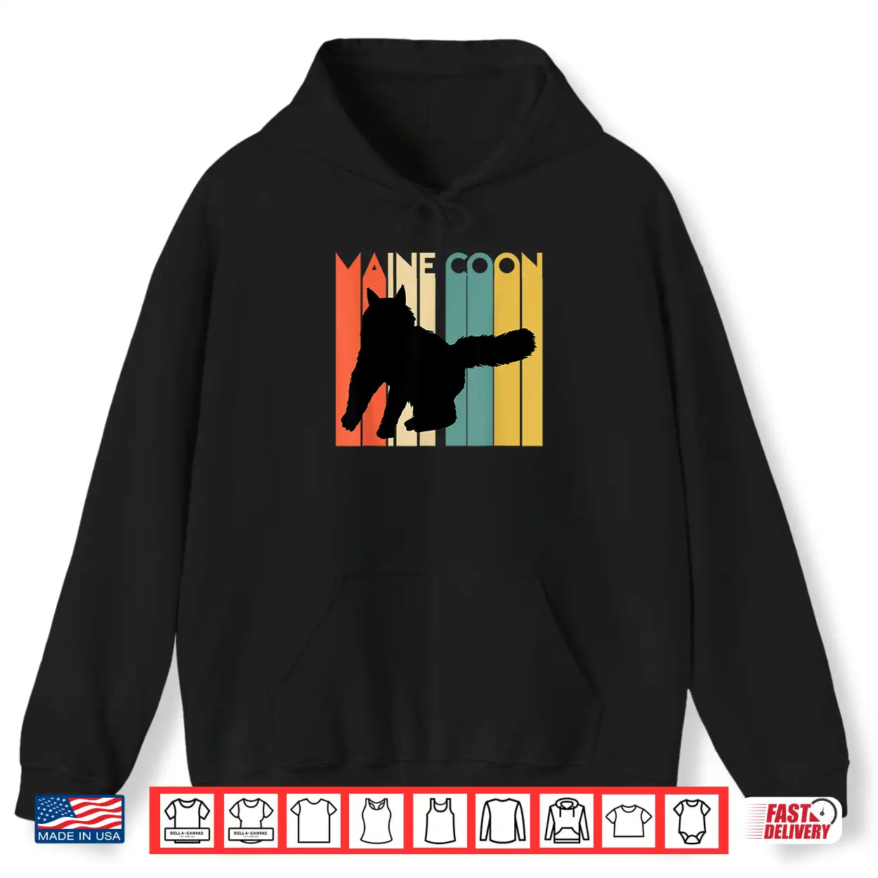 Retro Maine Coon Cat Silhouette Cool Feline Cat Lover Gift Shirt