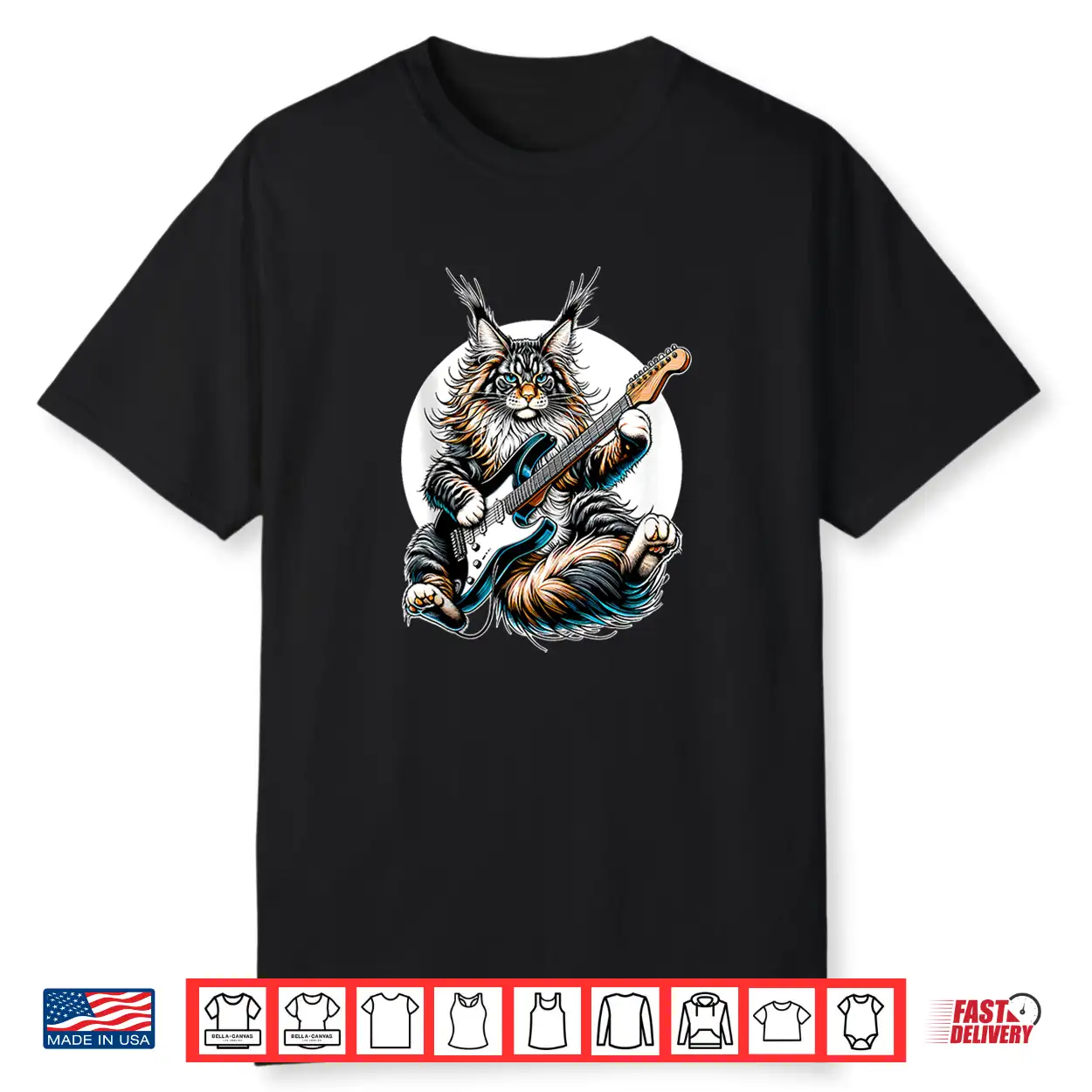 Rock Cat Playing E Guitar Funny Guitar Maine Coon Cat Shirt