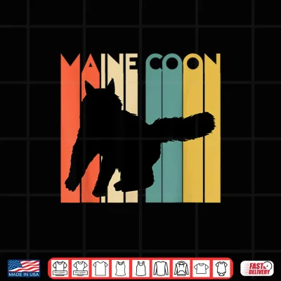 Design Retro Maine Coon Cat Silhouette Cool Feline Cat Lover Gift Shirt