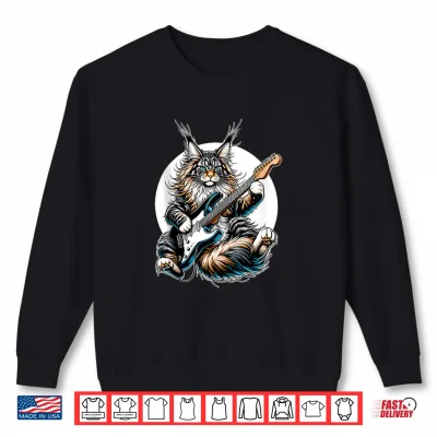 Sweatshirt Rock Cat Playing E Guitar Funny Guitar Maine Coon Cat Shirt