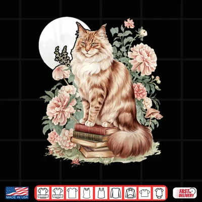 Design Floral Cottagecore Maine Coon Cat Lover Shirt