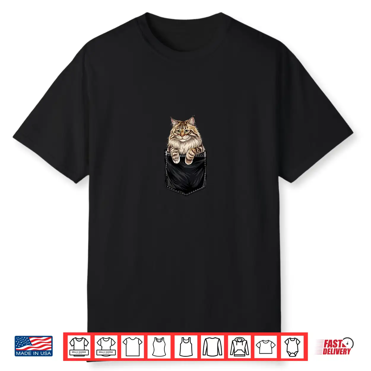 Funny Maine Coon Cat In Pocket Animal Cute Women Men Shirt