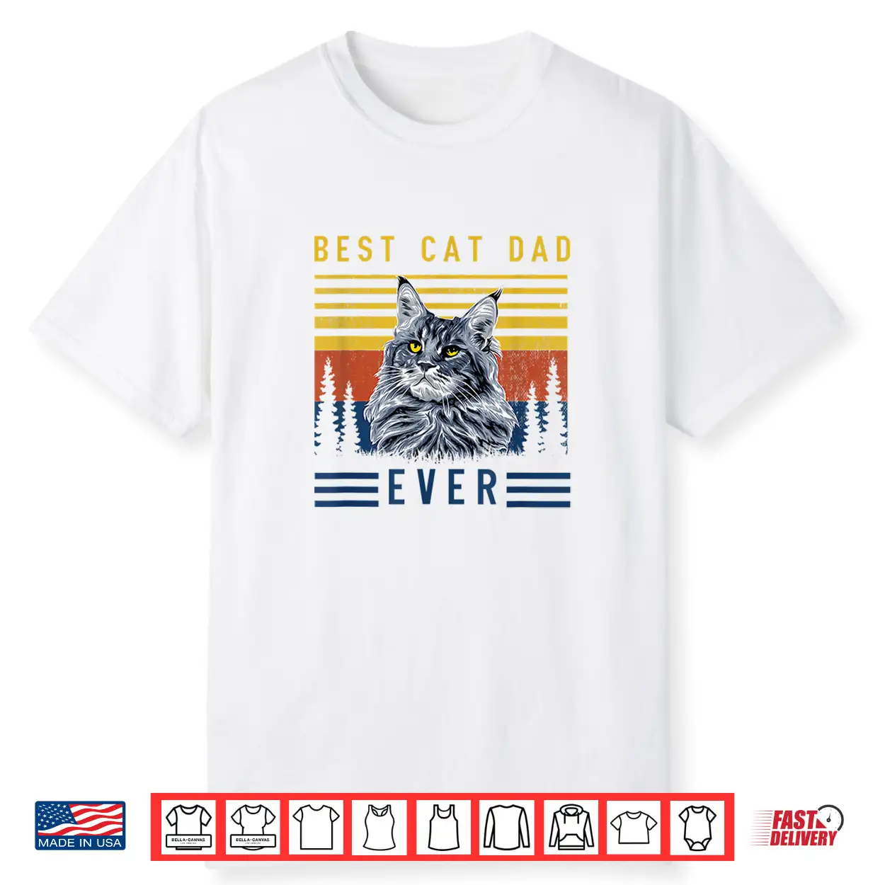Retro Maine Coon Cat Best Cat Dad Ever Funny Cat Maine Coon Shirt