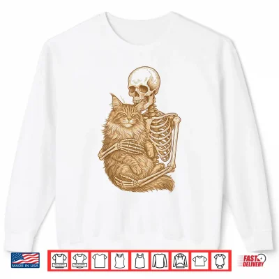 Sweatshirt Skeleton Hugging Maine Coon Cat Professional Graphic Shirt