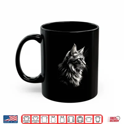 Mug Side Profile Maine Coon Cat Professional Minimalist Modern Graphic Shirt