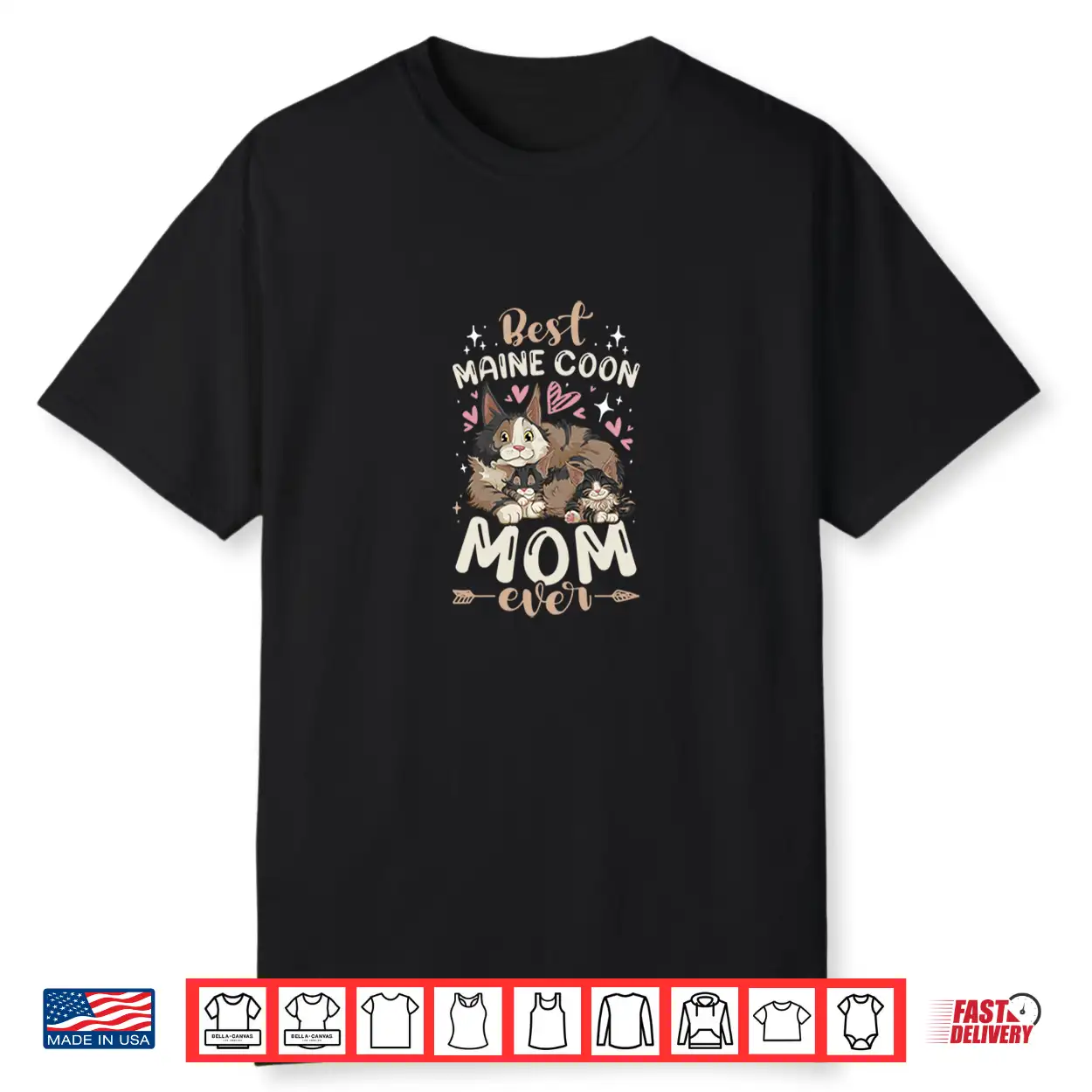Best Maine Coon Mom Ever Cat With 2 Kittens Mothers Day Shirt