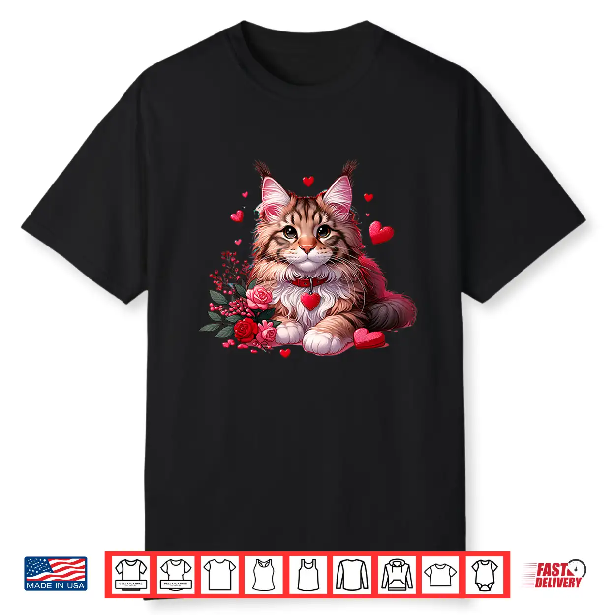Maine Coon Cat Valentine Hearts Men Women Kids Shirt