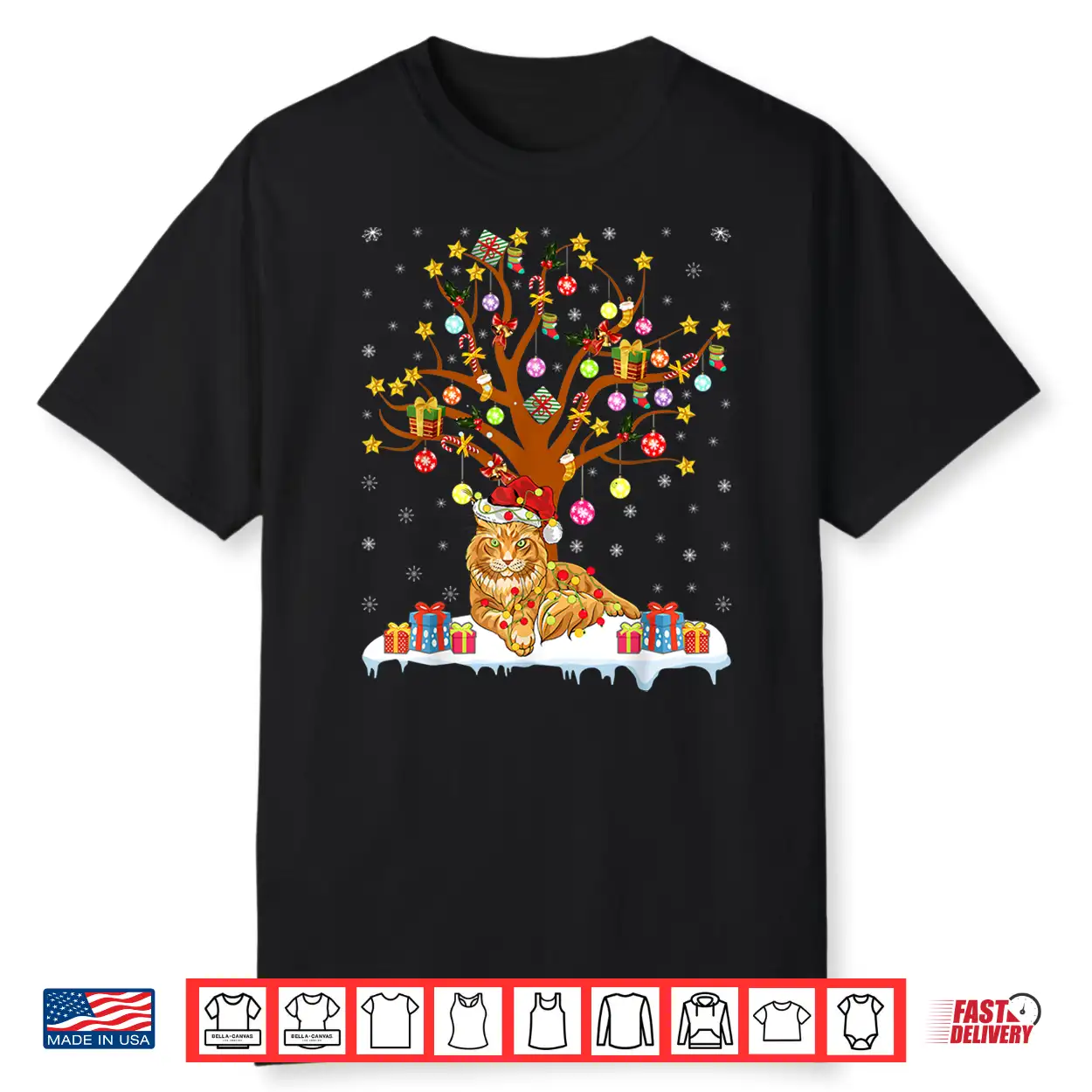 Maine Coon Cat Xmas Lighting Santa Maine Coon Christmas Tree Shirt