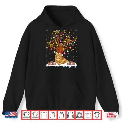 Hoodie Maine Coon Cat Xmas Lighting Santa Maine Coon Christmas Tree Shirt